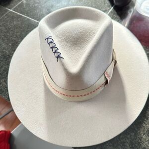 Stetson White Hat with Blue and Red Stitching